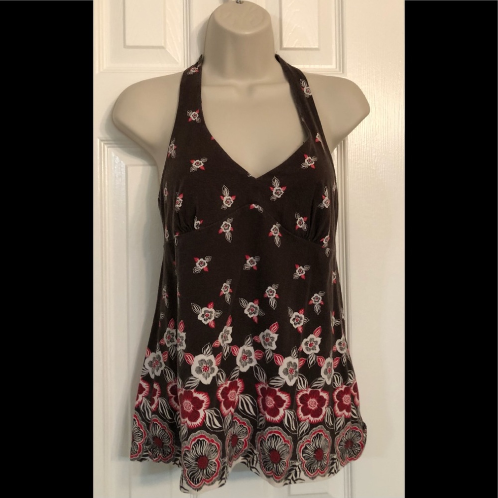 Ann Taylor Loft Size Small Ladies Brown & Red Poppy Floral Halter